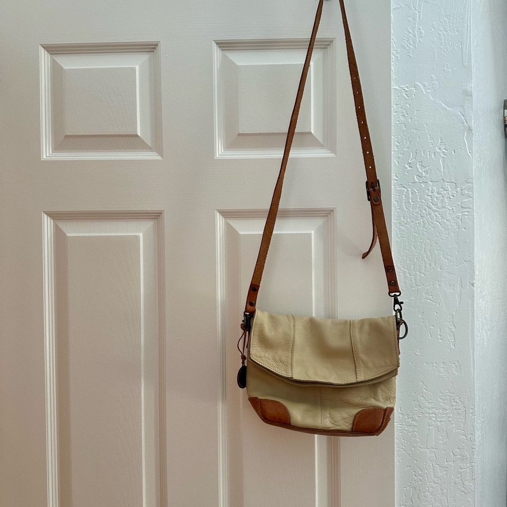Beige and Brown Leather Crossbody Bag
